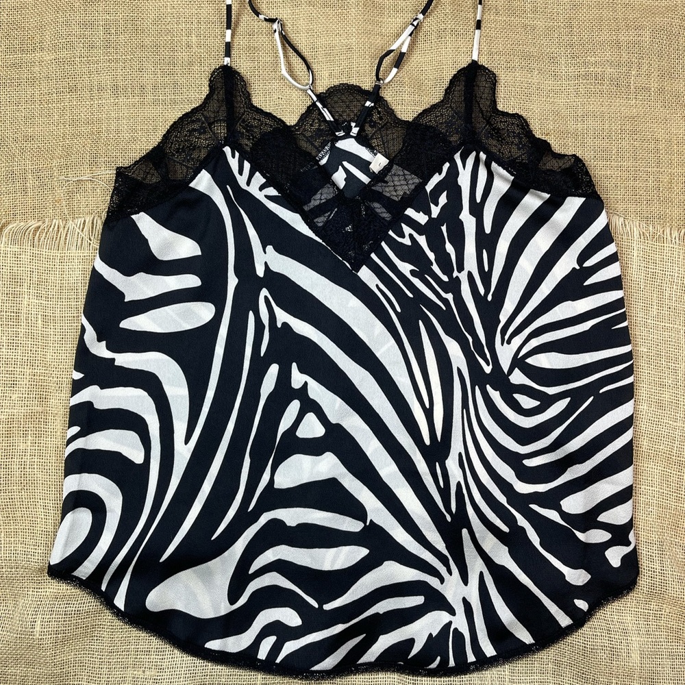Love Stitch Tank Cami Zebra Camisole Top Black